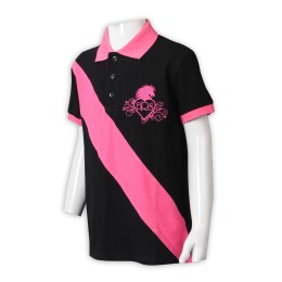 P1294 製造黑色童裝短袖Polo恤 設計3粒鈕胸筒寬條斜紋刺繡logo下擺開叉Polo恤 Polo恤專門店 澳洲 馬術 學校 P1294 製造黑色童裝短袖Polo恤 設計3粒鈕胸筒寬條斜紋刺繡logo下擺開叉Polo恤 Polo恤專門店 澳洲 馬術 學校